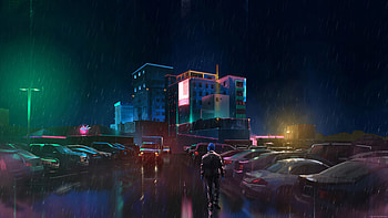 Neon Man Walking In Rain , neon, rain, alone, artist, artwork, digital-art, artstation HD wallpaper