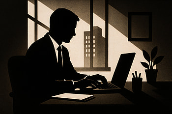 Corporate Job Focus – Ultra, silhouette, man, laptop, office HD wallpaper