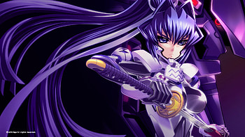 Mitsurugi Meiya, muv luv alternative, sword, purple hair, armour, meiya, long hair, purple eyes, purple, anime, mitsurugi, weapon, muv luv HD wallpaper