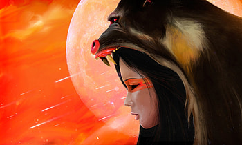 Art, Girl, Mask, Mandrill HD wallpaper