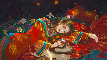 The Love Letters, art, fantasy, love letters, beautiful, geisha, girl, woman, , digital, lamamake HD wallpaper