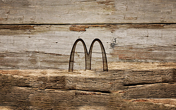 McDonalds wooden logo, , wooden backgrounds, brands, McDonalds logo, creative, wood carving, McDonalds HD wallpaper