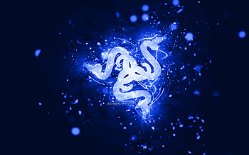 Razer dark blue logo, , dark blue neon lights, creative, dark blue abstract background, Razer logo, brands, Razer HD wallpaper