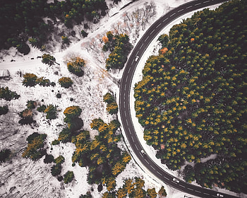 Nature, Snow, View From Above, Road, Forest HD wallpaper