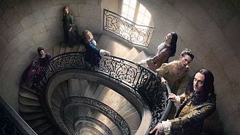 Versailles (2015), stairs man, poster, actor, versailles, girl, actress, woman, afis, view from the top, tv series HD wallpaper