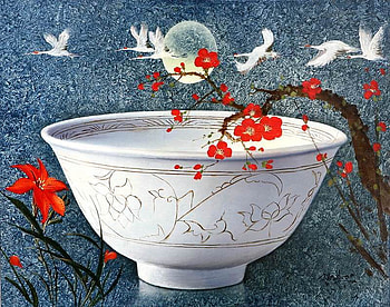 signed Joseokju, cuip, bird, moon, art, flower, joseokju HD wallpaper