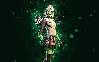 Grisabelle, , green neon lights, Fortnite Battle Royale, Fortnite characters, Grisabelle Skin, Fortnite, Grisabelle Fortnite HD wallpaper