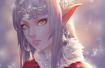 Winter elf, winter, snowflake, fantasy, art, girl, luminos, elf HD wallpaper