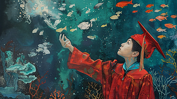 Graduation Dreams: A Ultra Adventure Under the Sea, graduation, underwater, ocean, fantasy, youth HD wallpaper