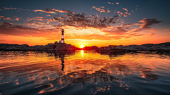Lighthouse, Sunset sky, Coastal beauty, Norwegian coastline HD wallpaper