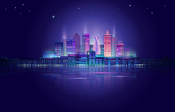 Neon skyline, Night city panorama, Neon glow HD wallpaper