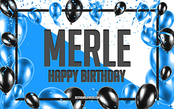 Happy Birtay Merle, Birtay Balloons Background, Merle, with names, Merle Happy Birtay, Blue Balloons Birtay Background, Merle Birtay HD wallpaper