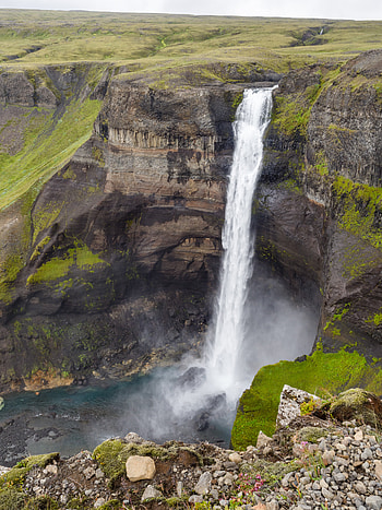 Nature, Grass, Stones, Rocks, Waterfall, Cliff HD phone wallpaper