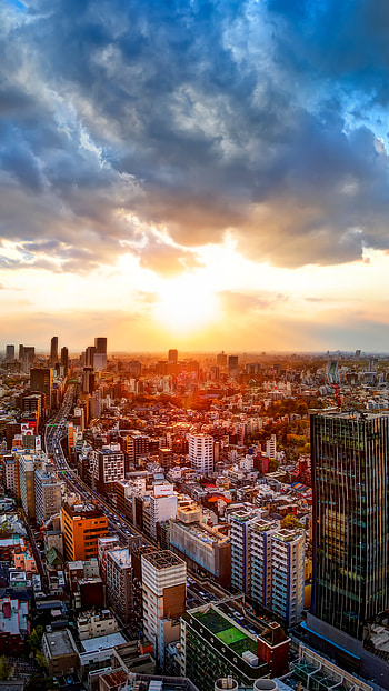 Tokyo, , Sunset, Skyscraper, Japan, Panorama, Cloud, Sky, Cities HD phone wallpaper