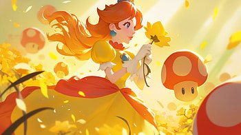 Princess Daisy with Mushrooms - Super Mario, video game, Super Mario Bros., Princess Daisy, Mushroom (Mario) HD wallpaper