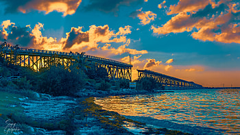 Landscape View Of Bridge Trees Bushes Stones Under White Clouds Blue Sky Reflection On Water Nature HD wallpaper