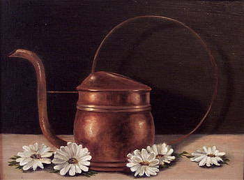 Teapot, copper, table, handle, spiral, daisies HD wallpaper