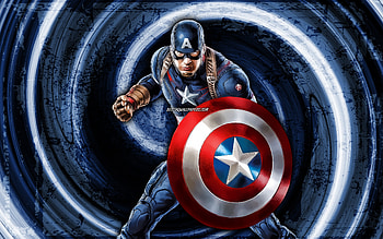 Captain America, blue grunge background, superheroes, Marvel Comics, Steven Rogers, vortex, Captain America , Cartoon Captain America HD wallpaper