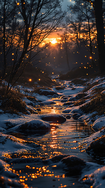 Enchanting Sunset Reflections: A Serene , sunset, winter, snow HD phone wallpaper