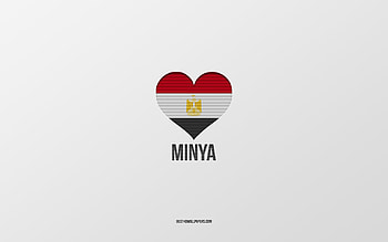 I Love Minya, Egyptian cities, Day of Minya, gray background, Minya, Egypt, Egyptian flag heart, favorite cities, Love Minya HD wallpaper
