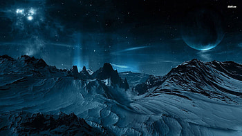 Night sky, mountain, snow, star, moon, fantasy, . HD wallpaper