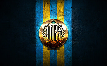 Abahani Limited FC, golden logo, Bangladesh Premier League, blue metal background, football, bangladeshi football club, Abahani Limited logo, soccer, Abahani Limited HD wallpaper
