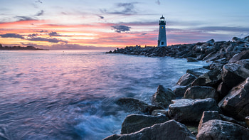 Waves And A Lonely Lighthouse, sea, lighthouse, rock, sunset, nature HD wallpaper