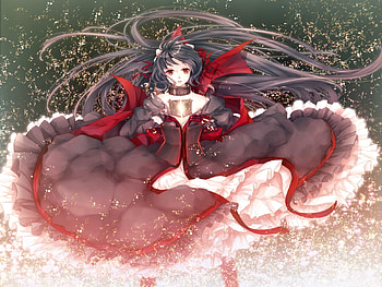 Broken Seal, black, frills, long hair, break, stunning, gothic, seal, white, magic, power, shatter, girl, beautiful, wind, anime, light, red, lolita HD wallpaper