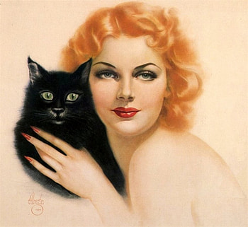 By Alberto Vargas (1896–1982), alberto vargas, painting, art, cat, woman HD wallpaper