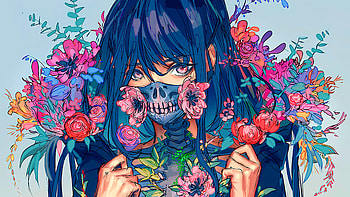 day of the dead, Day of the Dead, Anime, anime girl, skeleton, flower HD wallpaper