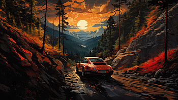 Porsche Forest Adventure, porsche, cars, artist, artwork, digital-art HD wallpaper