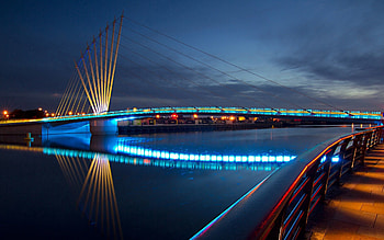 Cities, Rivers, Architecture, City Lights, Bridge, Evening HD wallpaper