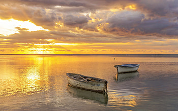 Golden Hour in Mauritius, clouds, Mauritius, boats, ocean, sunset HD wallpaper