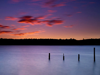 The Four Poles Sunrise, four poles, lake, usa, sunrise HD wallpaper