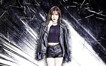 Yezi, grunge art, K-pop, south korean singer, blue abstract rays, South Korean rapper, Lee Ye-ji, Yezi HD wallpaper