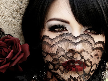 Beautiful woman, rose, red, lips, beautiful, lace, woman HD wallpaper