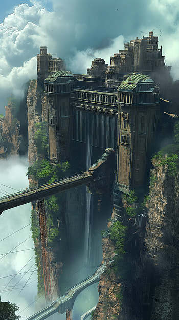 Mystic Sci-Fi Castle Cliff, sci fi castle, castle, cliff HD phone wallpaper