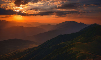 Nature, mountains, horizon, clouds, sunset, dusk HD wallpaper