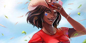 Cowgirl, pink, fantasy, art, red, olchas, girl HD wallpaper