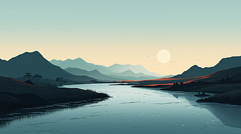 Minimalist River, artistic, river, landscape, mountain HD wallpaper