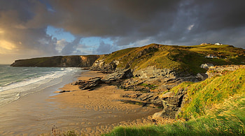 beautiful british coast, clouds, houses, coast, beach HD wallpaper