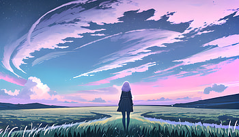 A girl in a field in evening, AI Art, lofi, Anime, girl, anime girl HD wallpaper