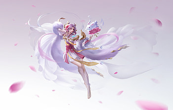 Chang'e, bunny, change, pink, white, wang yuda, eang yuda, chang e, goddess, fantasy HD wallpaper