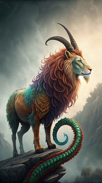 Mystical Chimera: A Stunning Awaits!, lion, goat, colorful HD phone wallpaper