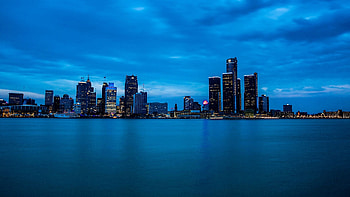 Detroit Skyline, Travels, Buildings evening, Full HD wallpaper