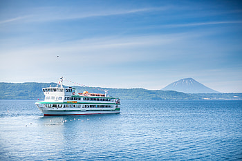 Lake Toya ferry, Hokkaido cruise, Scenic water travel, Japanese landscapes HD wallpaper