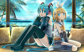 Miku and Rin, music, anime, hatsune miku, kagamine rin, vocaloid, female HD wallpaper