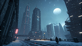 Snowy Cityscape - Ultra, Snowing, futuristic city, snow, night, skyscraper, night snow HD wallpaper