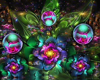 a_magical_night, night, 3d, art, bright, flowers HD wallpaper