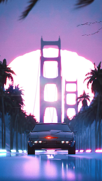 Knight Rider TV series, Black Knight Rider car, Vaporwave, Sony Xperia HD phone wallpaper
